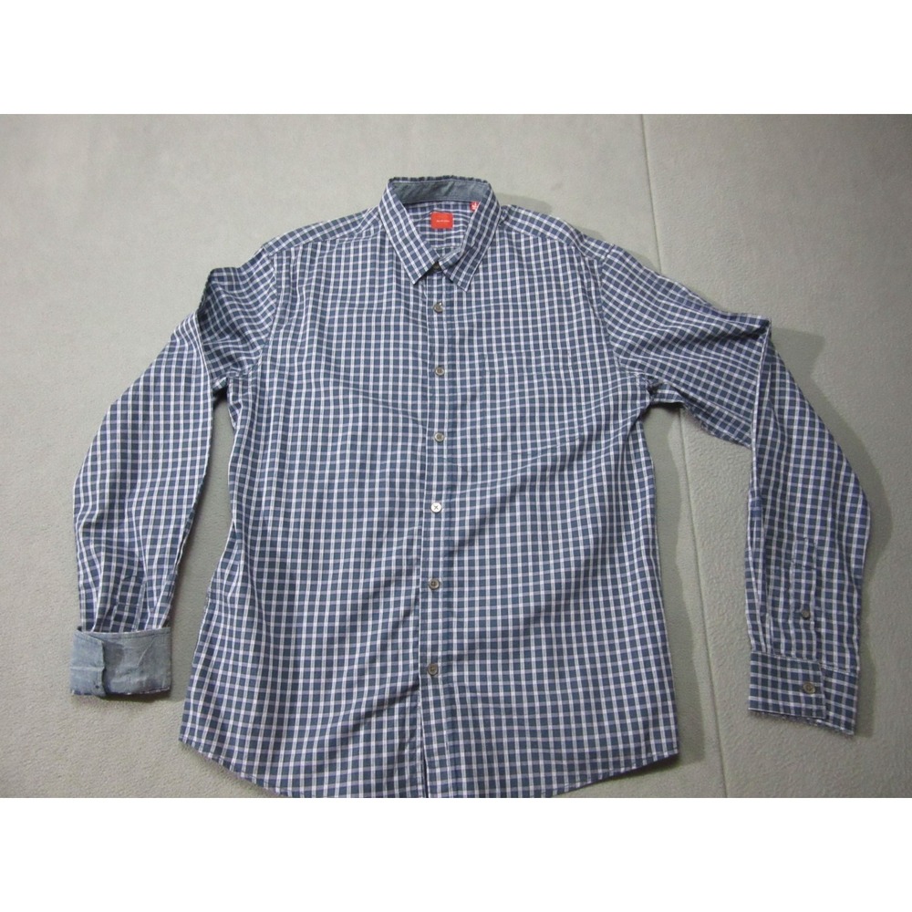 Red Saks Fifth Avenue Shirt Mens Large Blue Gray Check Solid Flip Cuff Career